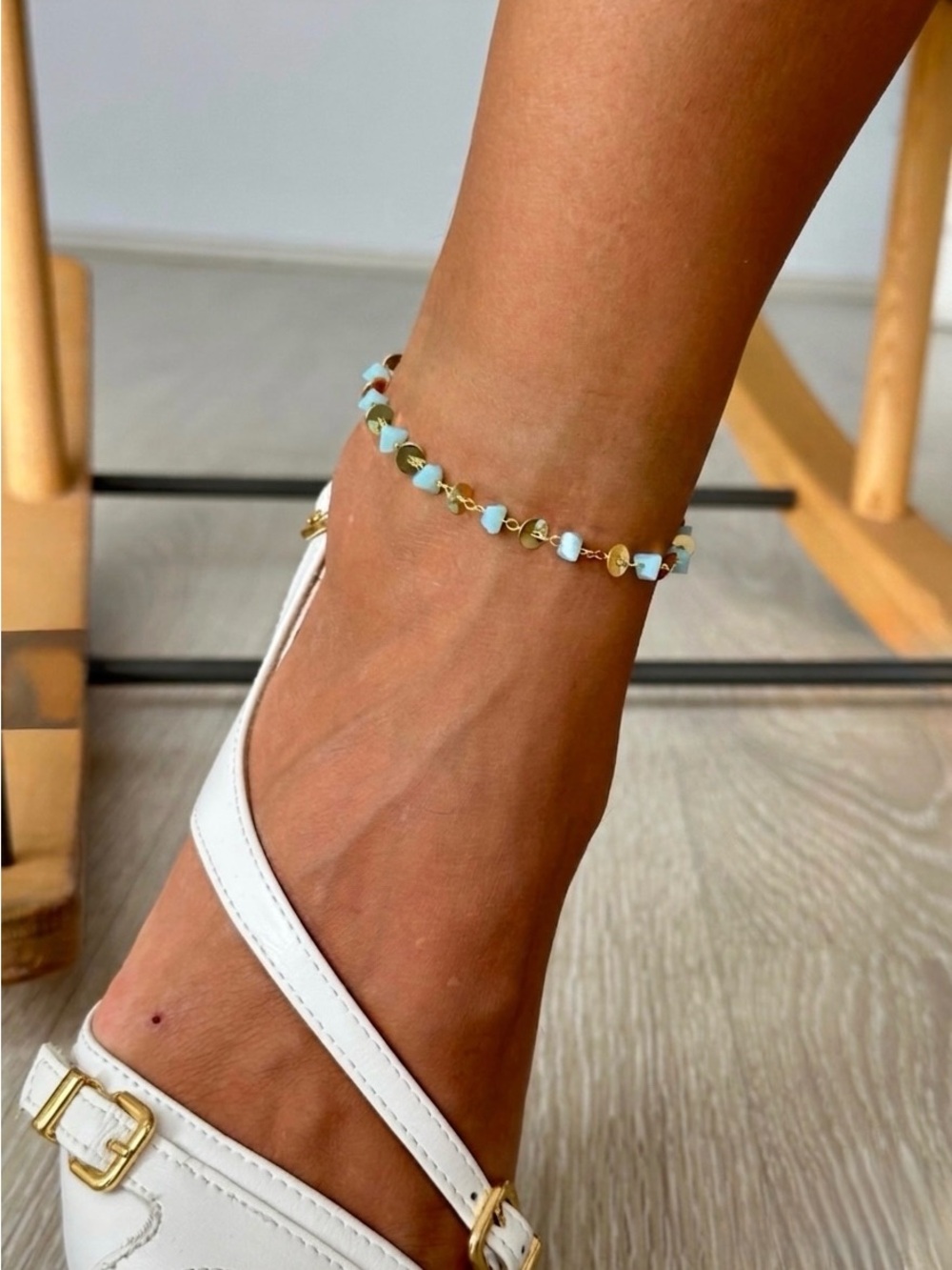 3/$40! 14K Gold Plated Anklet Blue Gemstone Summer Jewelry Water Resistant